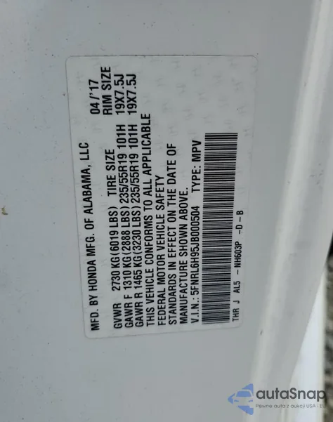 2018 Honda Odyssey Elite from USA, damaged, VIN 5FNRL6H95JB000504